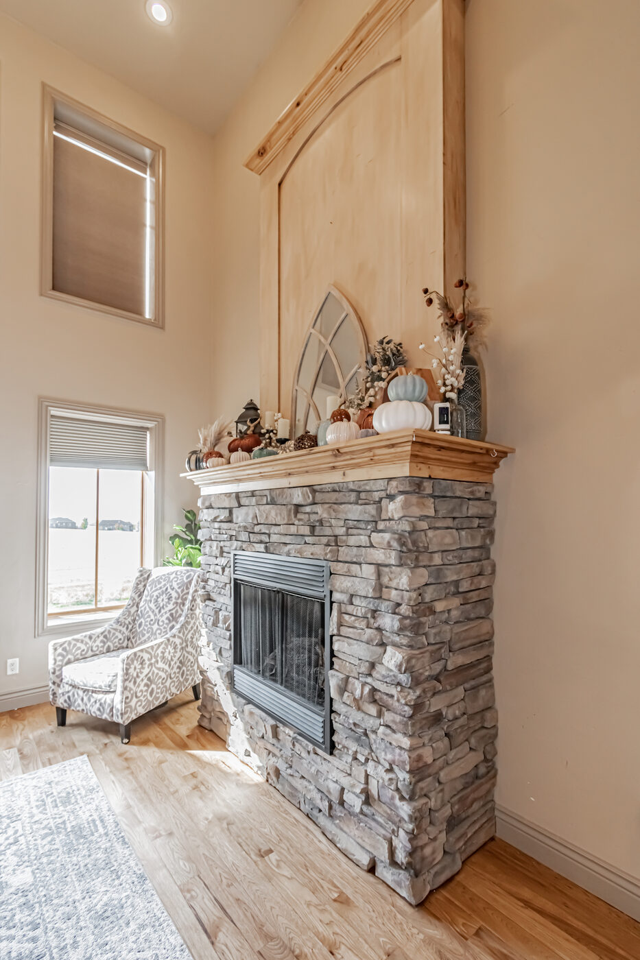 Living room open to kitchen and dining area