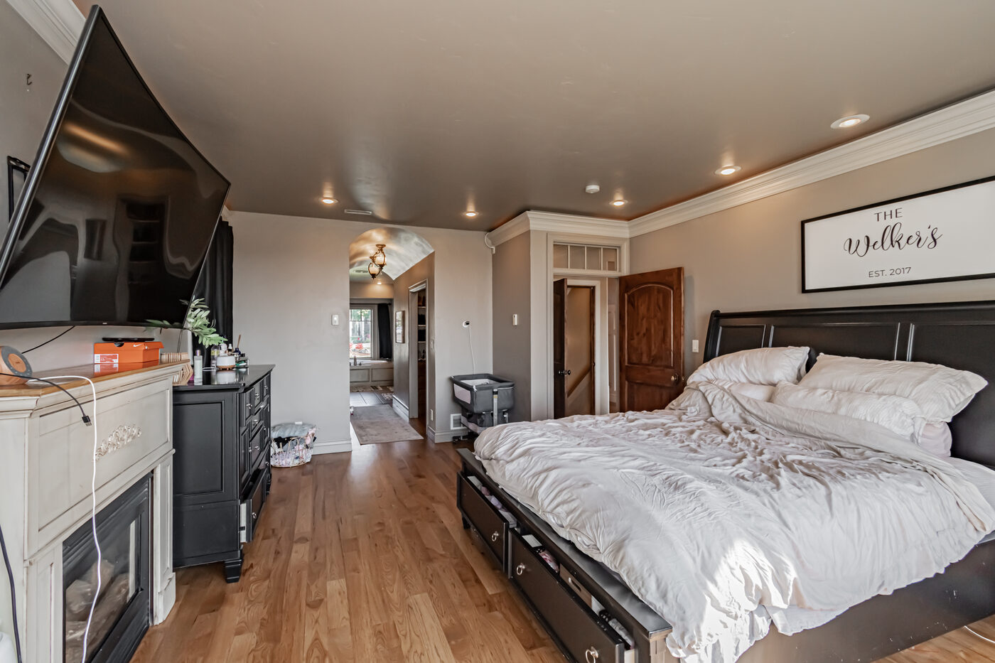 Primary bedroom wide angle with en-suite access